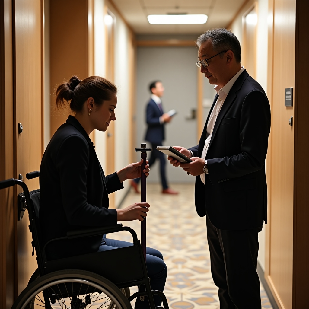 Accessibility audit specialist evaluating venue features and digital platforms for compliance with Canadian standards